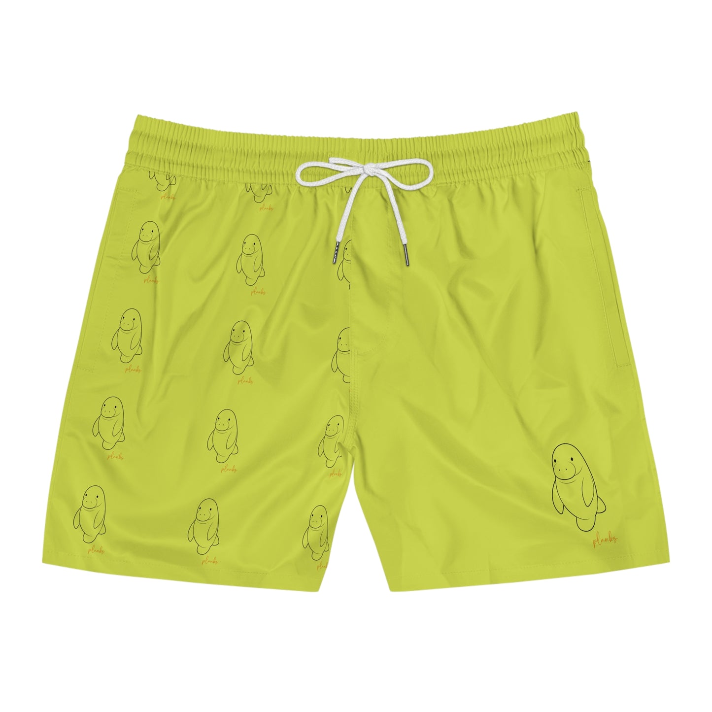 Men's Swim Shorts — Neon Green Cute Penguin All-Over Print