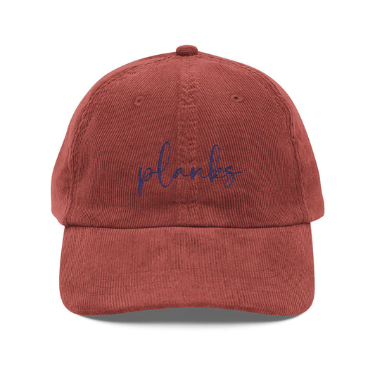 Vintage Corduroy Cap — Embroidered 'plans' Script Dad Hat