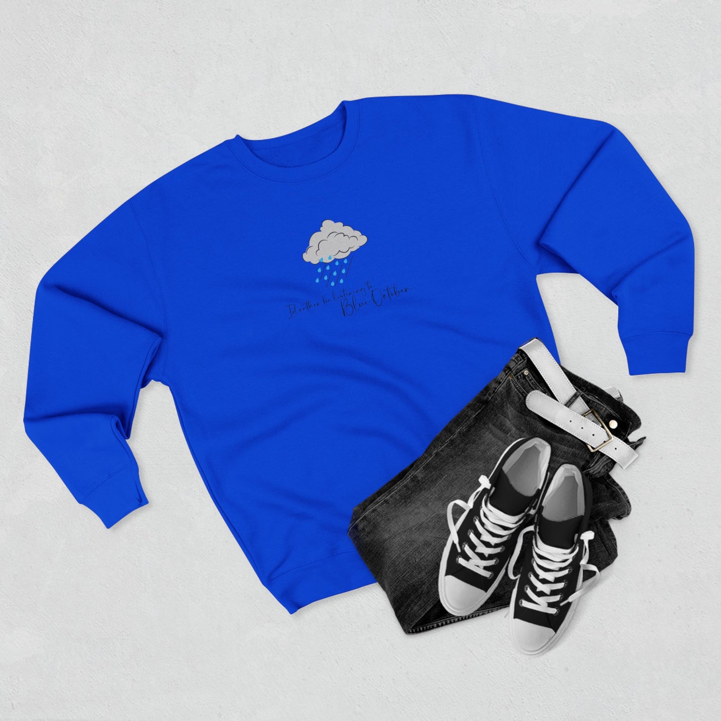 Cozy Rain Cloud Crewneck Sweatshirt — "I'm Fine, It's Fine" Minimal Graphic