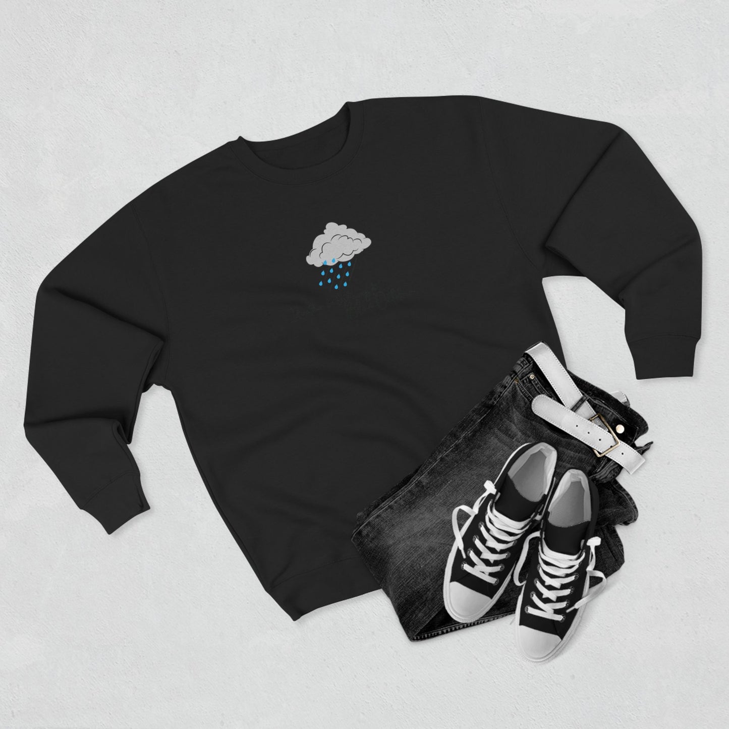 Cozy Rain Cloud Crewneck Sweatshirt — "I'm Fine, It's Fine" Minimal Graphic