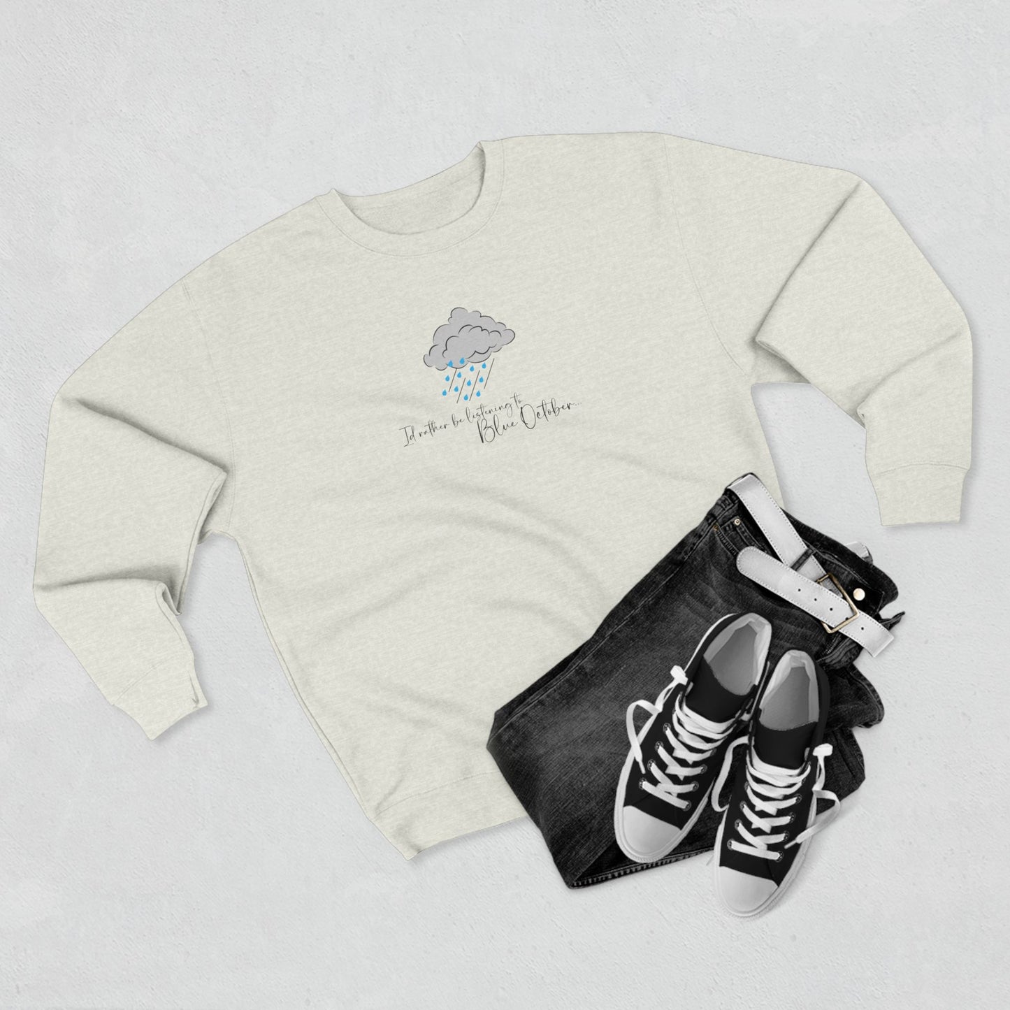 Cozy Rain Cloud Crewneck Sweatshirt — "I'm Fine, It's Fine" Minimal Graphic