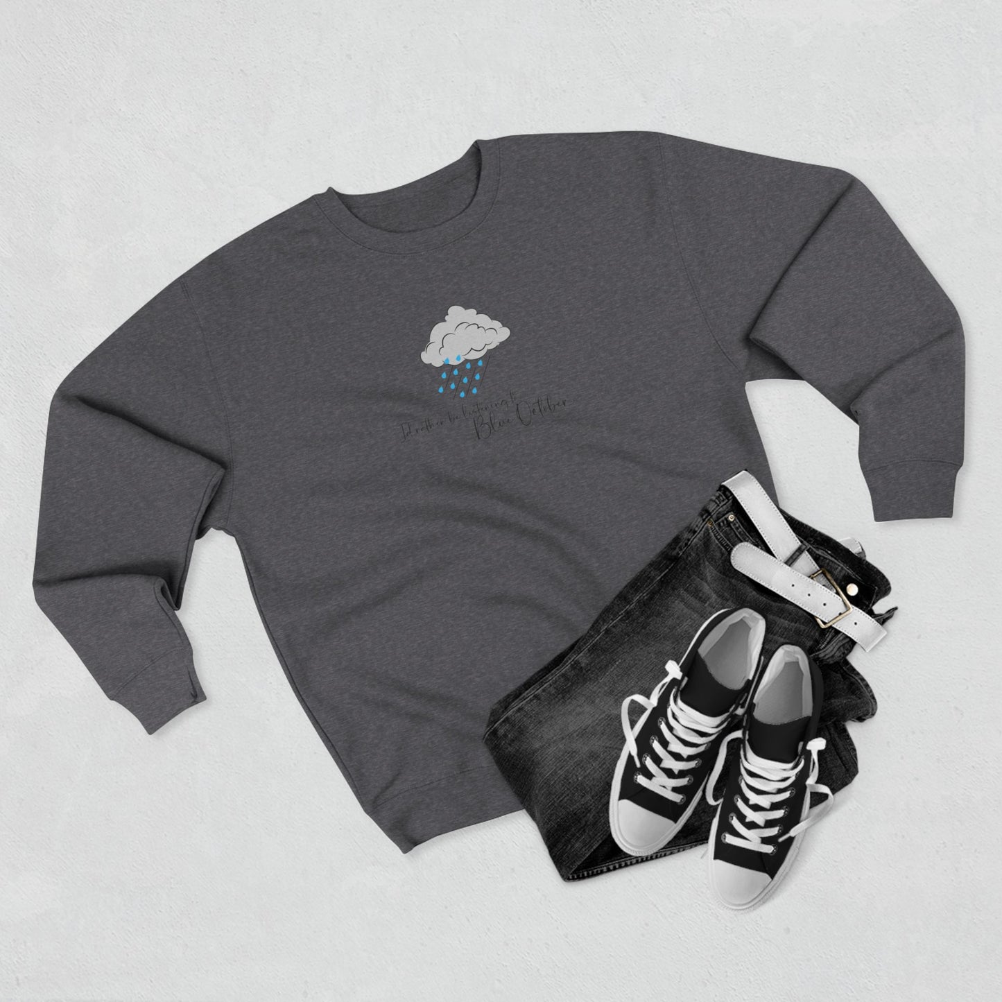 Cozy Rain Cloud Crewneck Sweatshirt — "I'm Fine, It's Fine" Minimal Graphic