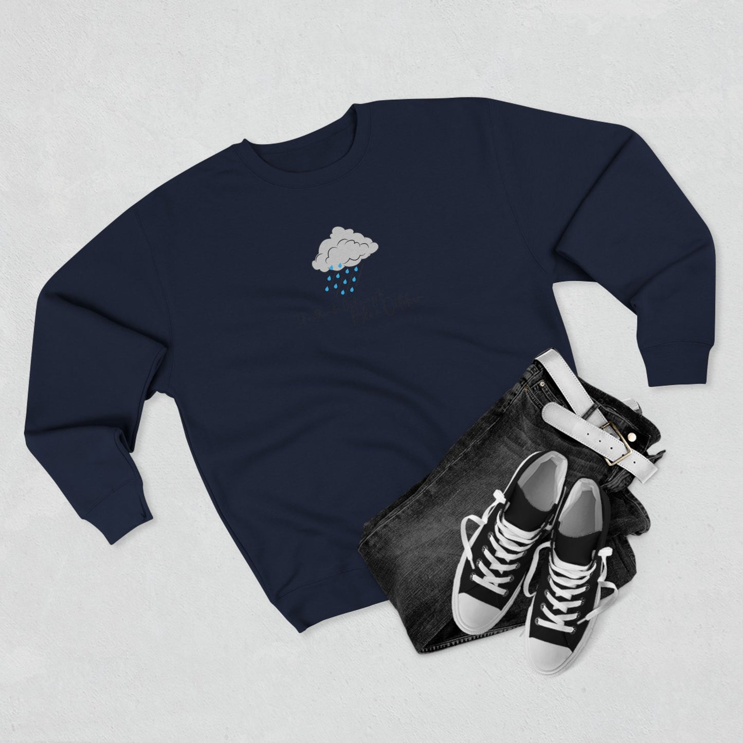 Cozy Rain Cloud Crewneck Sweatshirt — "I'm Fine, It's Fine" Minimal Graphic