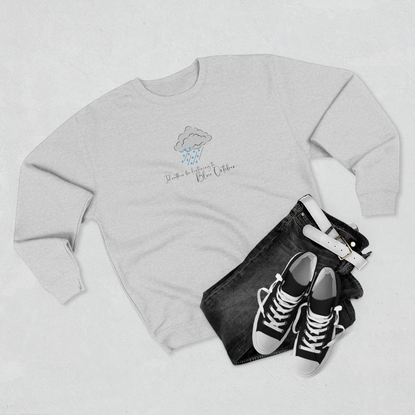 Cozy Rain Cloud Crewneck Sweatshirt — "I'm Fine, It's Fine" Minimal Graphic
